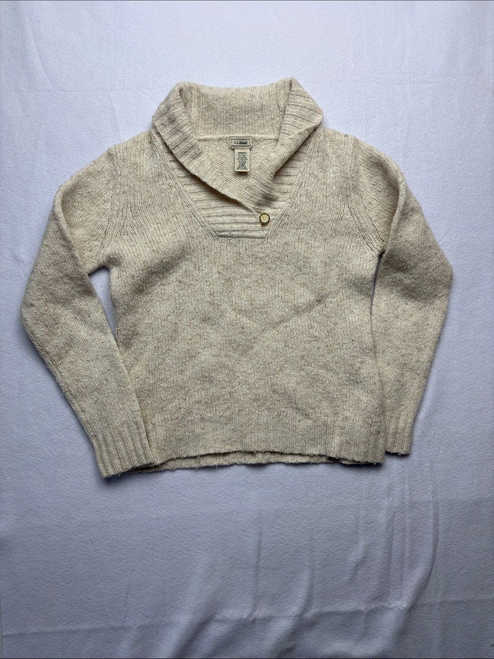 L.L. Bean women's medium wool blend Cream Shawl-Collar Button Pullover Sweater